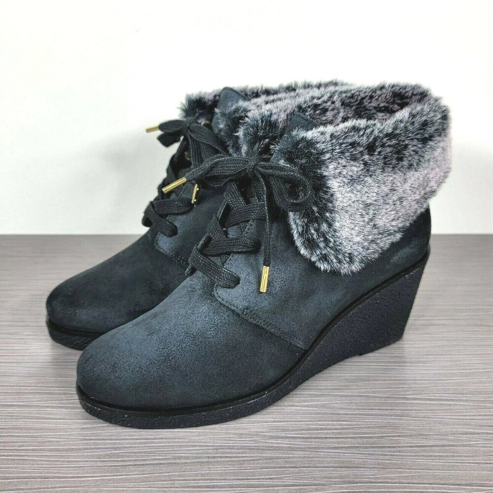 Cole Haan Coralie Wedge Bootie, Black Waterproof Suede, Womens Size 8 & 10 B